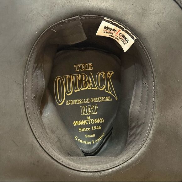 Minnetonka The Outback Buffalo Nickel Hat Genuine Leather Black Sz S - Picture 10 of 16